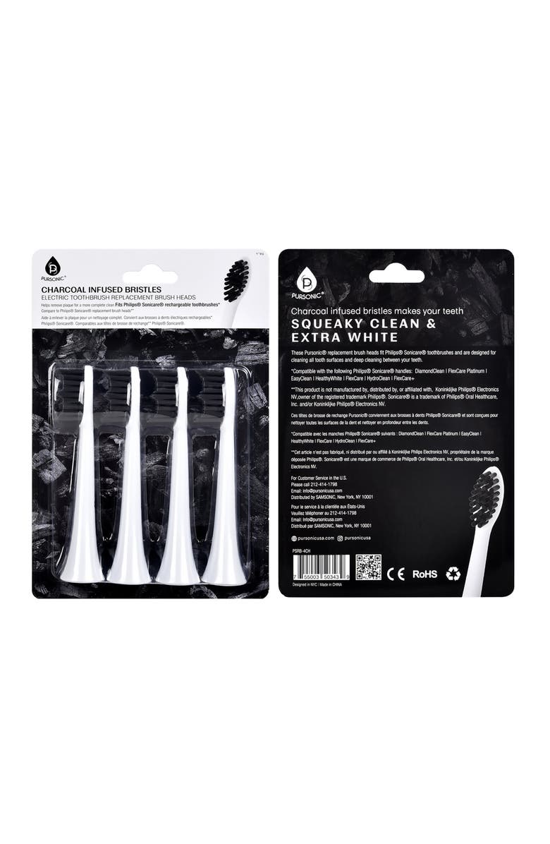 PURSONIC Charcoal Infused Bristles Electric Toothbrush Replacement Brush Heads, Main, color, White