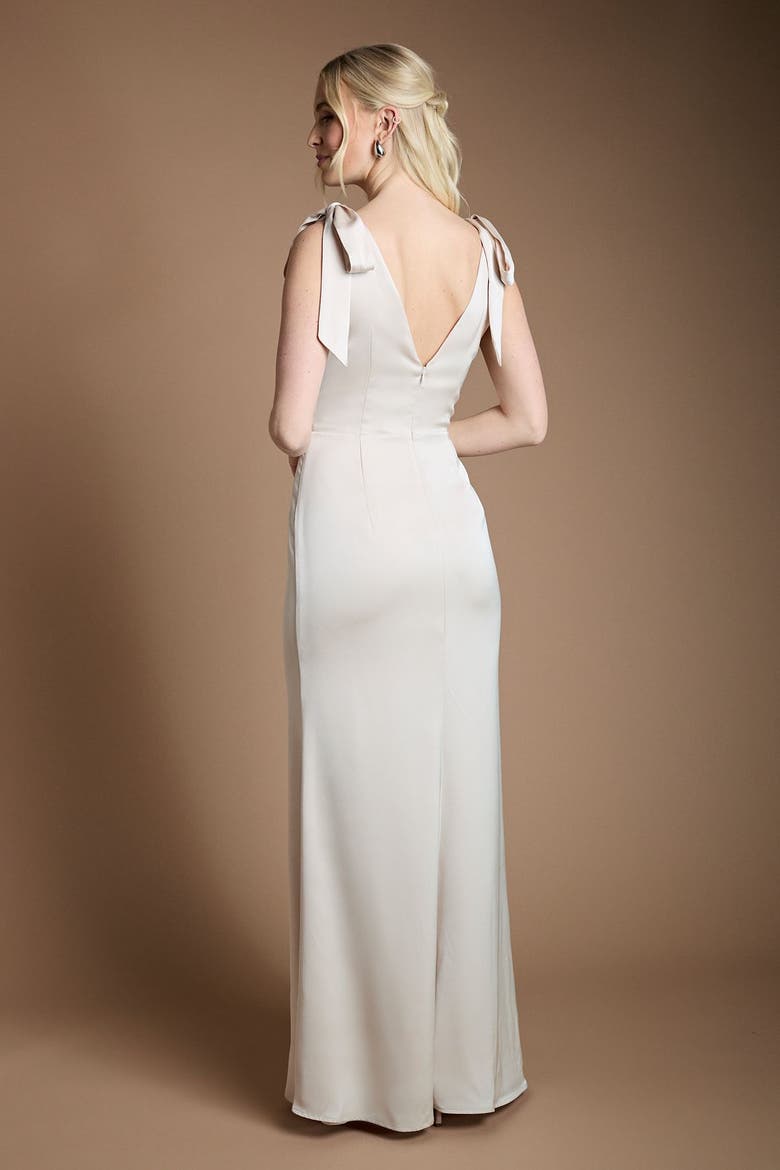 V-Neck Crepe Maxi Dress, Alternate, color, Champagne