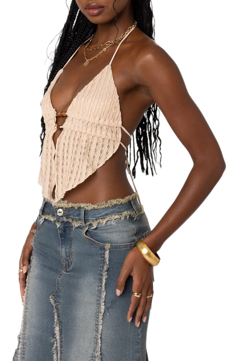 EDIKTED Anaya Textured Knit Halter Top, Alternate, color, Beige