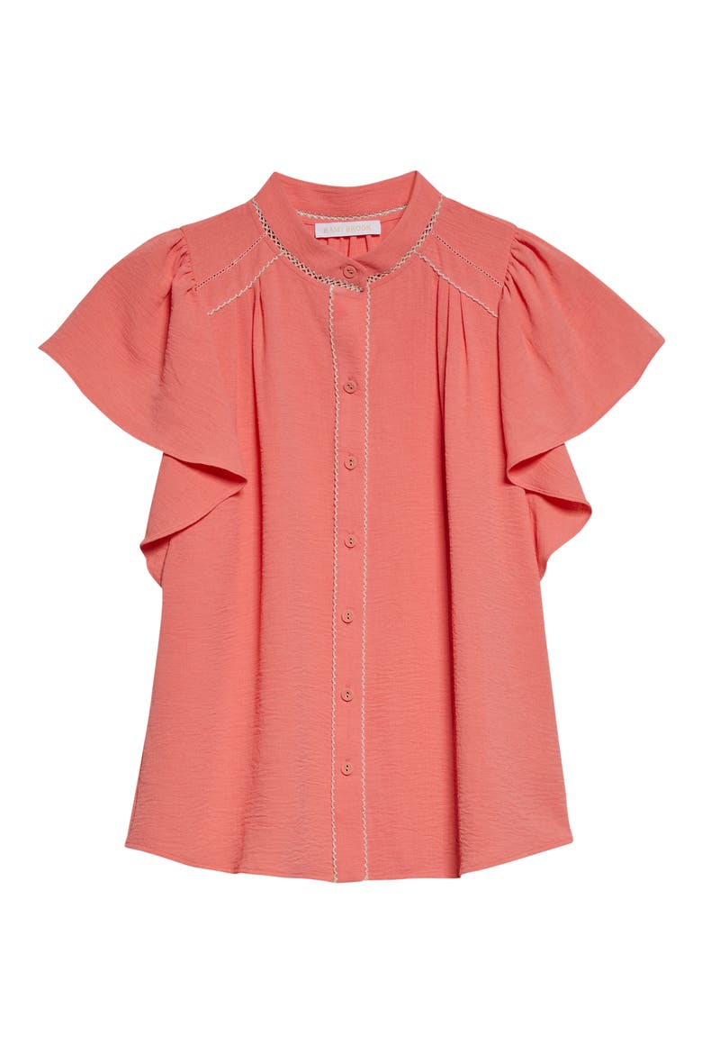 Aurora Ruffle Sleeve Button Front Shirt, Alternate, color, CORAL