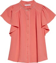 Ramy Brook Aurora Ruffle Sleeve Button Front Shirt