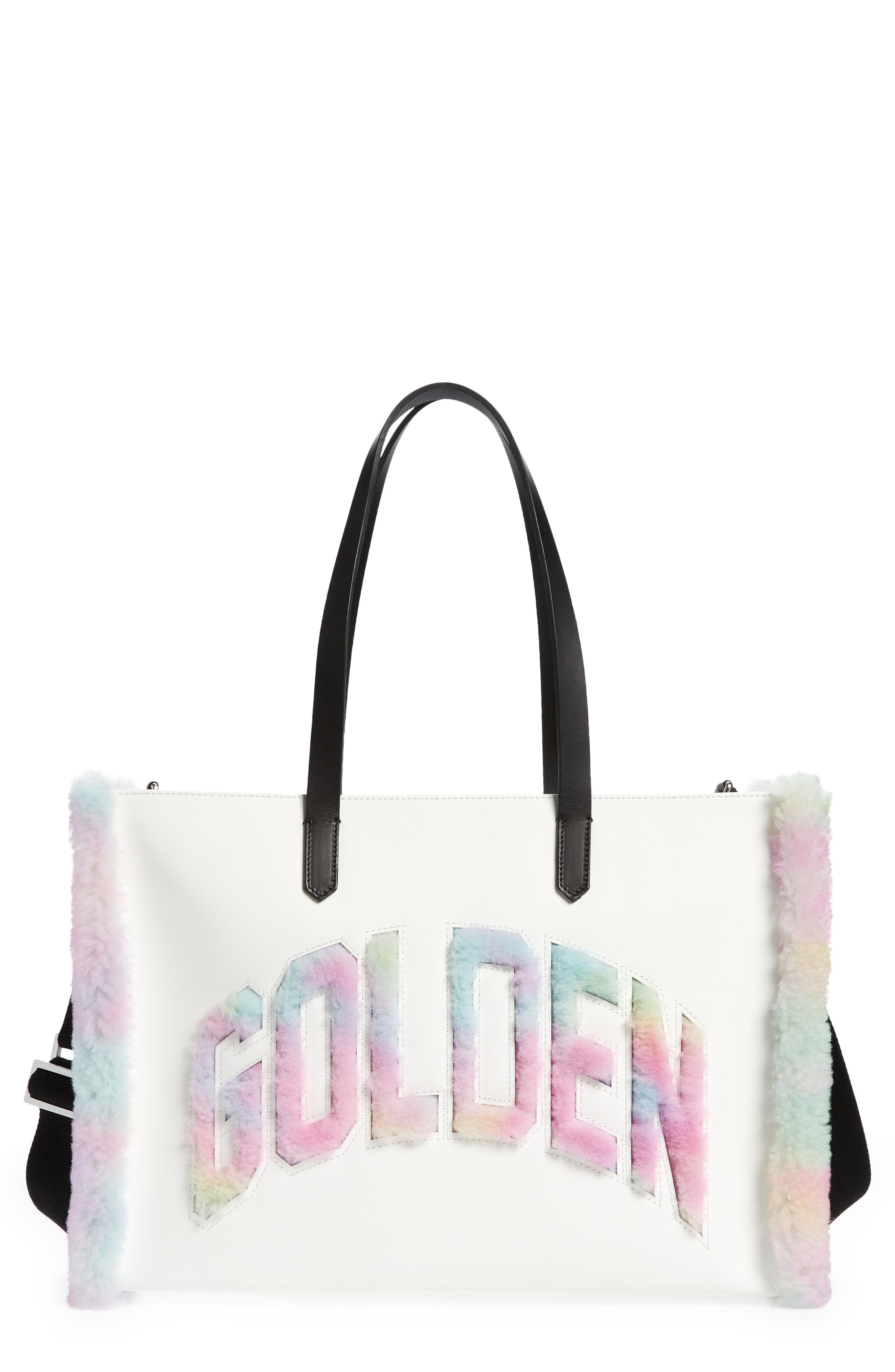 Golden Goose California East/West Leather & Tie Dye Genuine Shearling Shopper Tote, Main, color, 