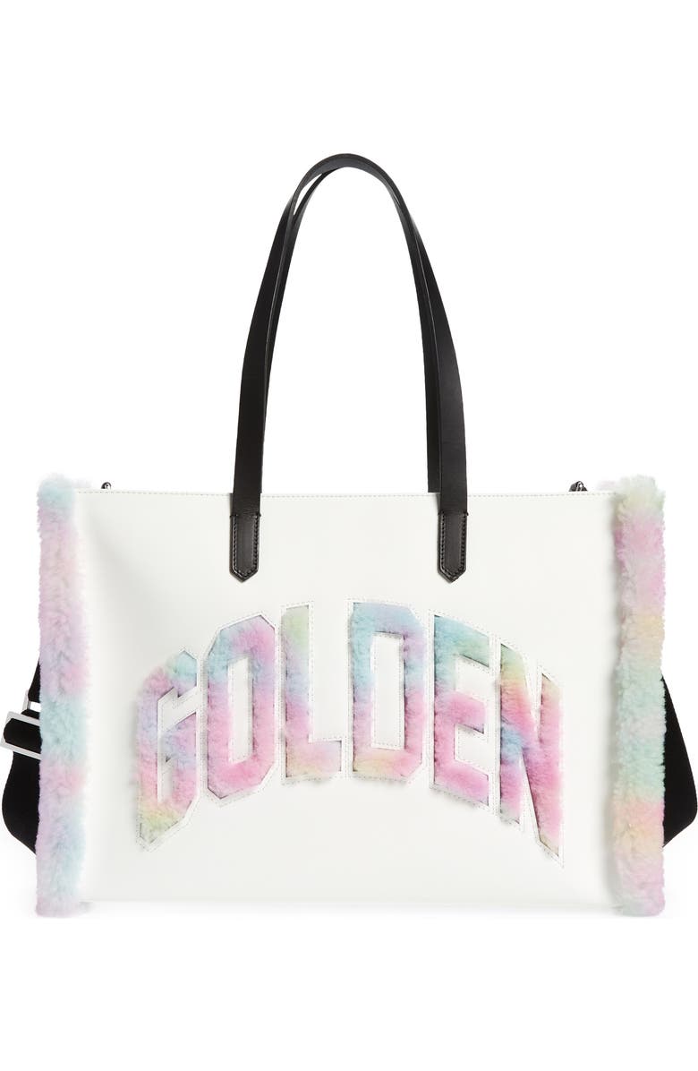 Golden Goose California East/West Leather & Tie Dye Genuine Shearling Shopper Tote, Main, color,