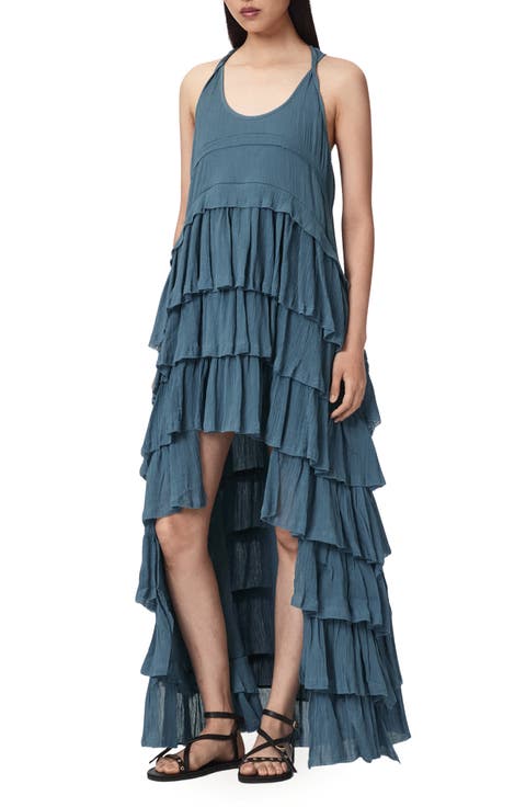 Cavarly High Low Ruffled Cotton Crepe Dress