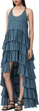 AllSaints Cavarly High Low Ruffled Cotton Crepe Dress