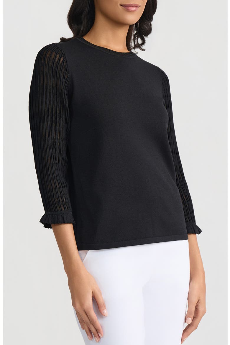 Sheer Ruffle Sleeve Sweater, Alternate, color, BLACK