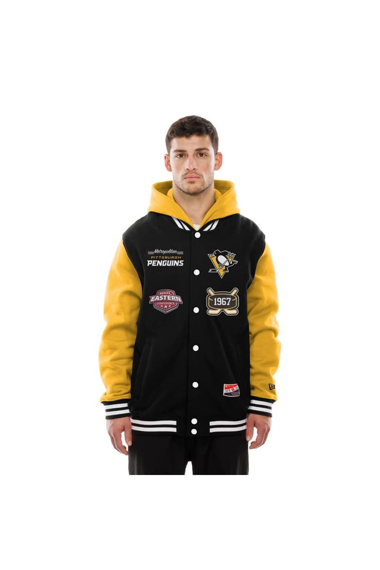 Men's New Era Black/Gold Pittsburgh Penguins Full-Snap Fleece Hoodie Jacket, Alternate, color, Black