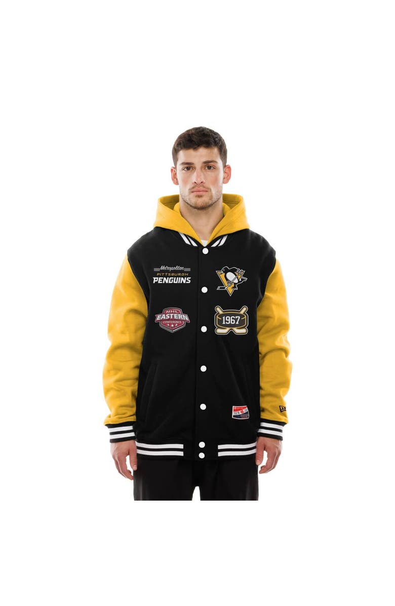 New Era Men's New Era Black/Gold Pittsburgh Penguins Full-Snap Fleece Hoodie Jacket, Alternate, color, Black