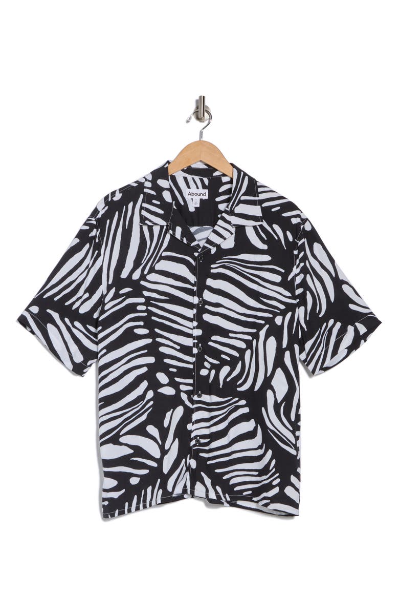 Abound Animal Print Camp Shirt, Alternate, color, Black- White Minimal Animal
