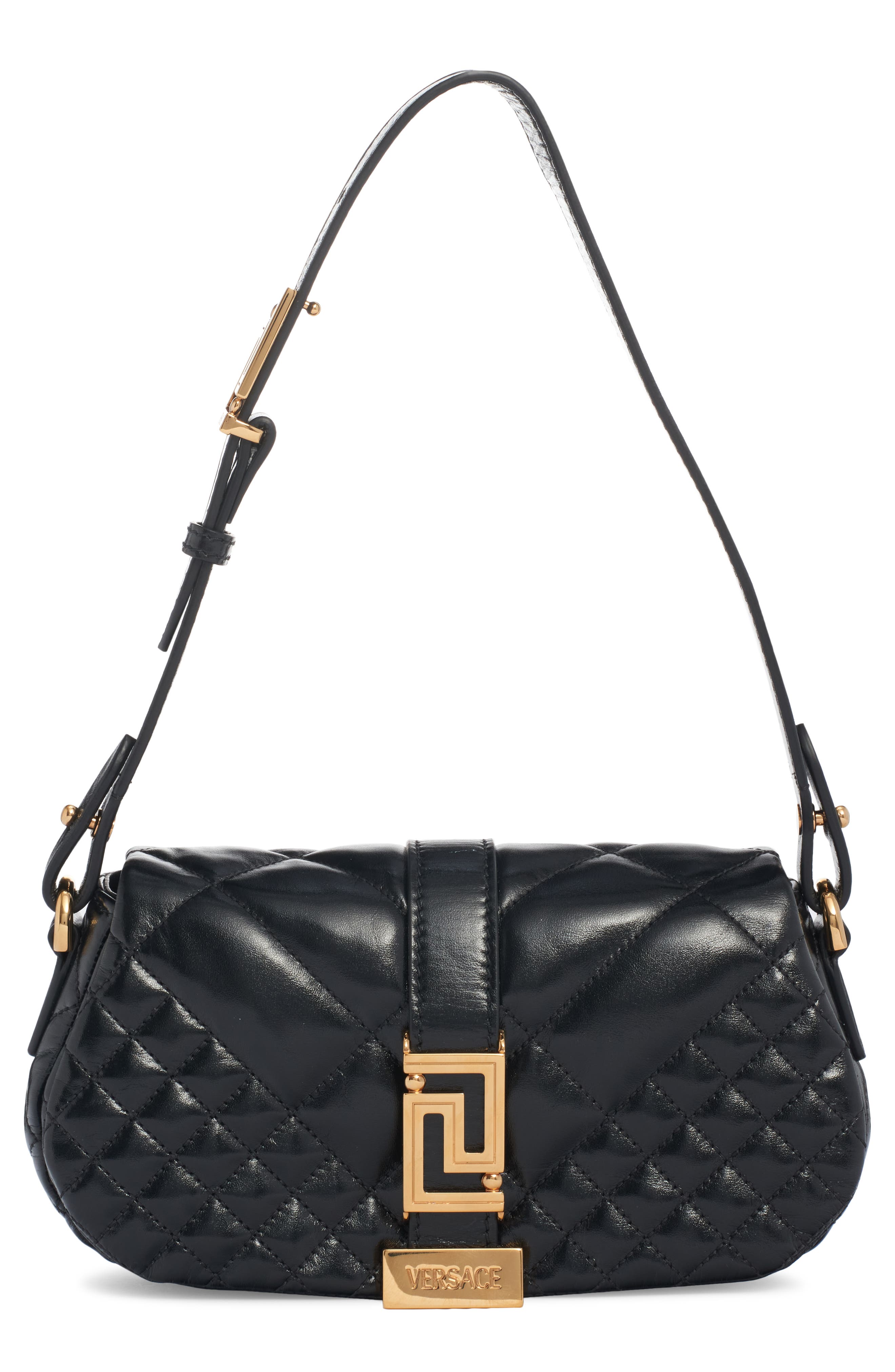 Versace Mini Greca Goddess Quilted Leather Shoulder Bag, Main, color, 