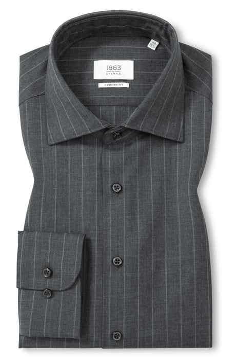 Eterna Modern Fit Fine Merino Wool Chalk Stripe Button Front Shirt