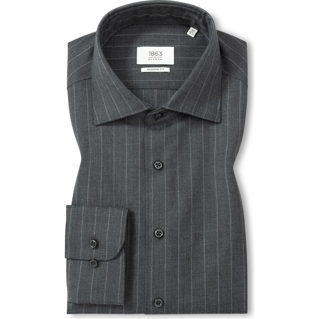 Eterna Modern Fit Fine Merino Wool Chalk Stripe Button Front Shirt In Gray