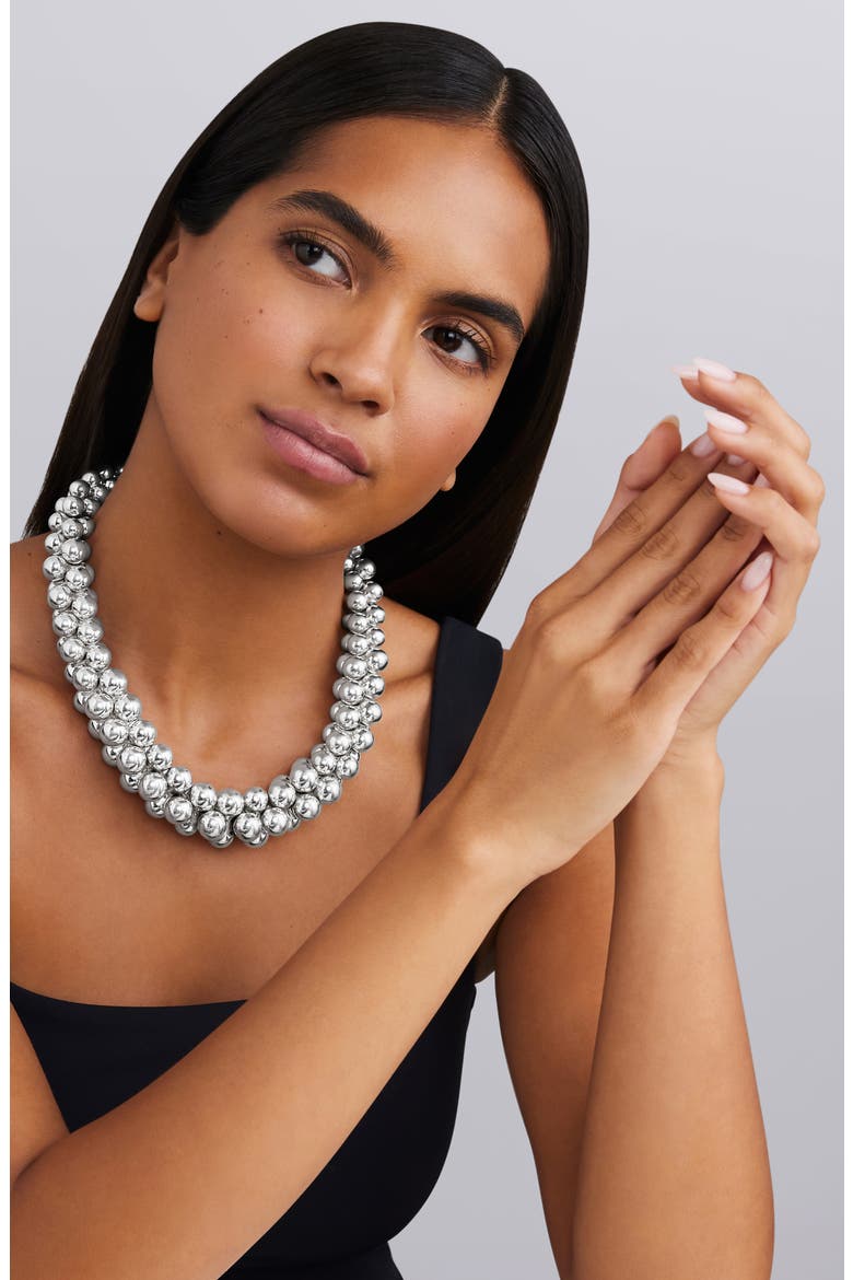 Caviar Bubbly Beaded Collar Necklace, Alternate, color, STERLING SILVER