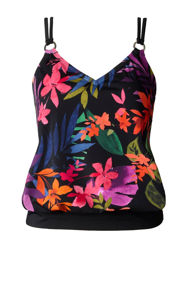 ShapeSolver V-Neck Blouson Ring Tankini Swimsuit Top, Alternate, color, Pretty Garden