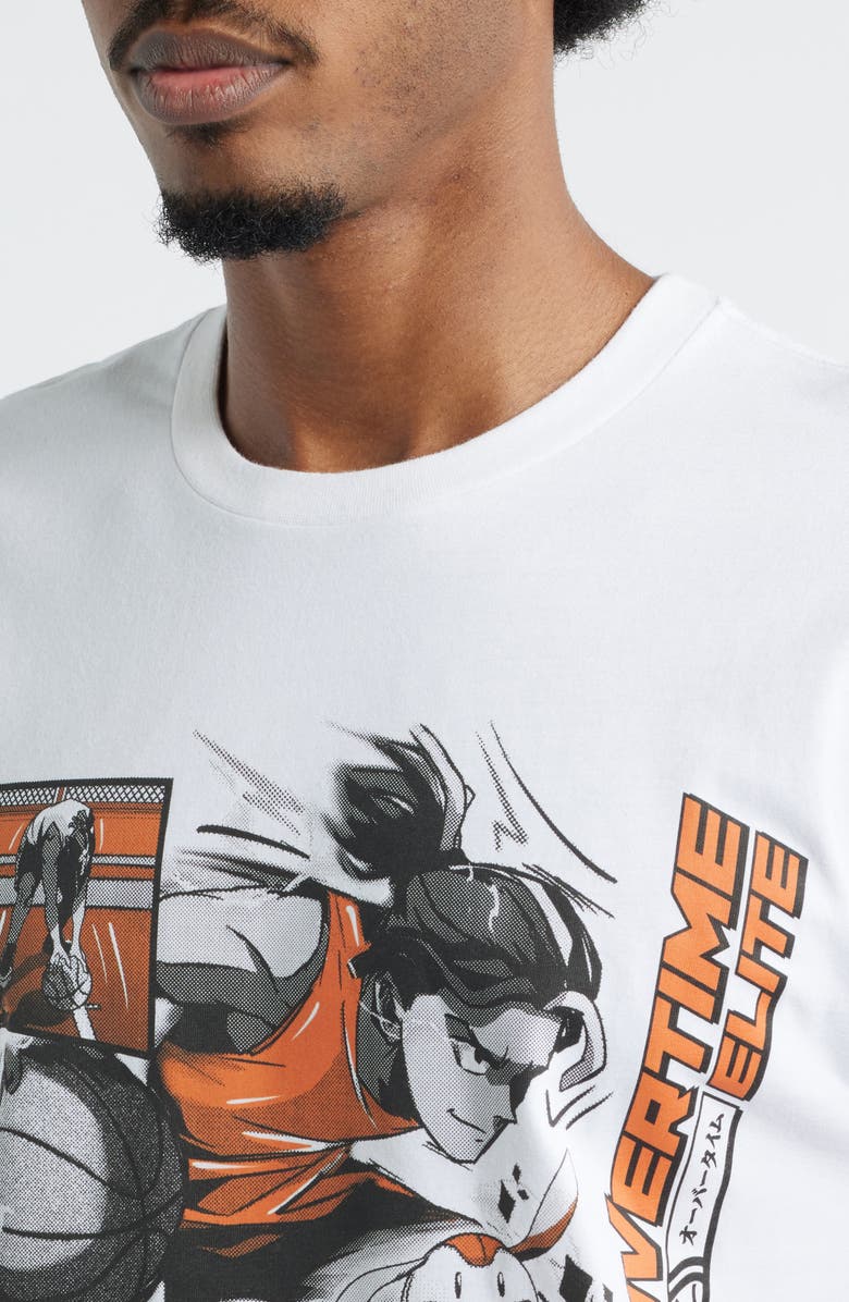 OVERTIME Anime Collage Cotton Graphic T-Shirt, Alternate, color, White