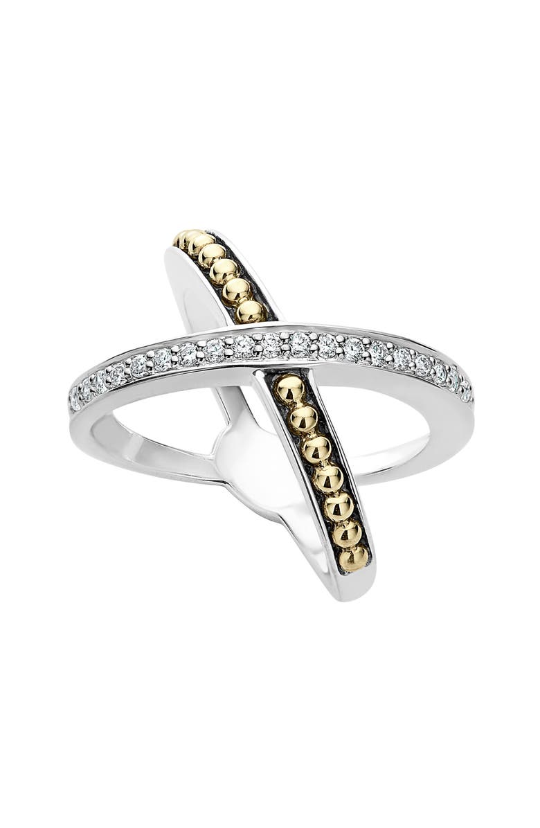 LAGOS KSL Diamond Pavé Crossover Ring, Main, color, Silver/ Gold/ Diamond