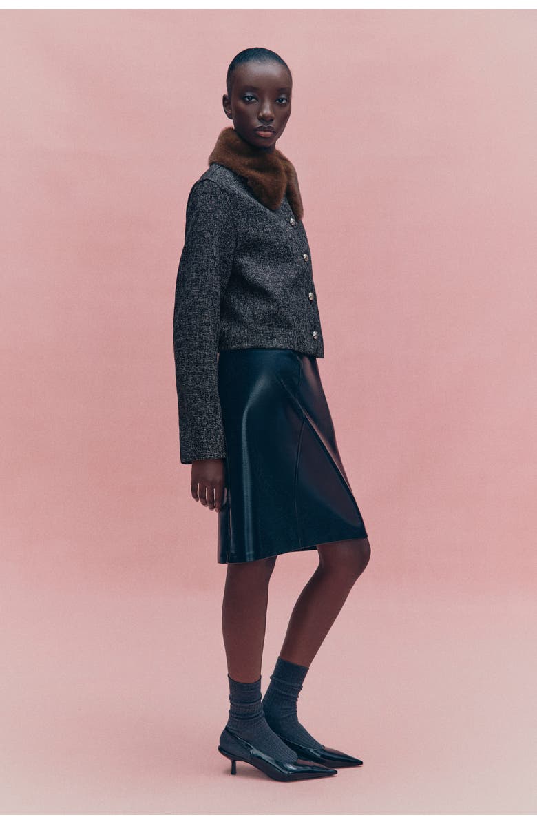 H&M Collared Bouclé Jacket, Alternate, color, Black Melange