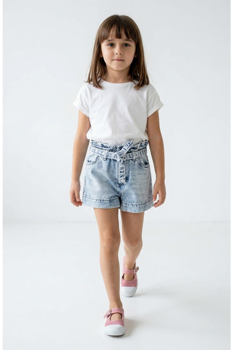 Kids' Paperbag Waist Denim Shorts, Alternate, color, BLEACH WASH