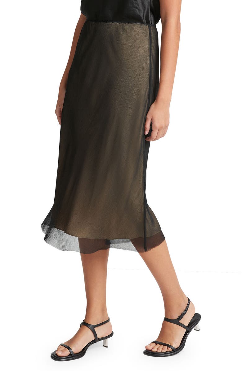 Vince Layered Slip Skirt, Alternate, color, Black/Chamois