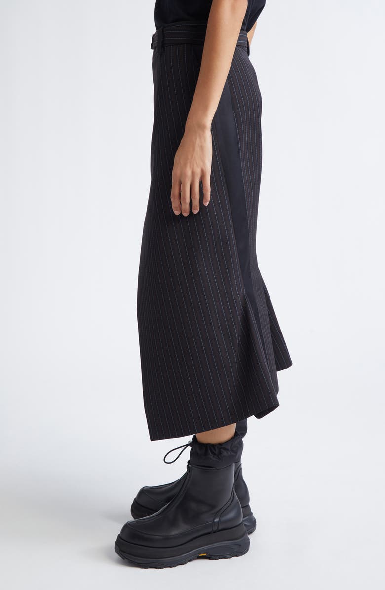 Sacai Stripe Asymmetric Midi Skirt, Alternate, color, Black