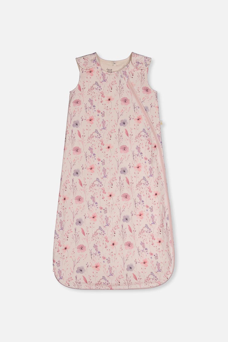 Organic Cotton Shoulder Snap Zipper Sleep Sack, Main, color, Pink Printed Flowers