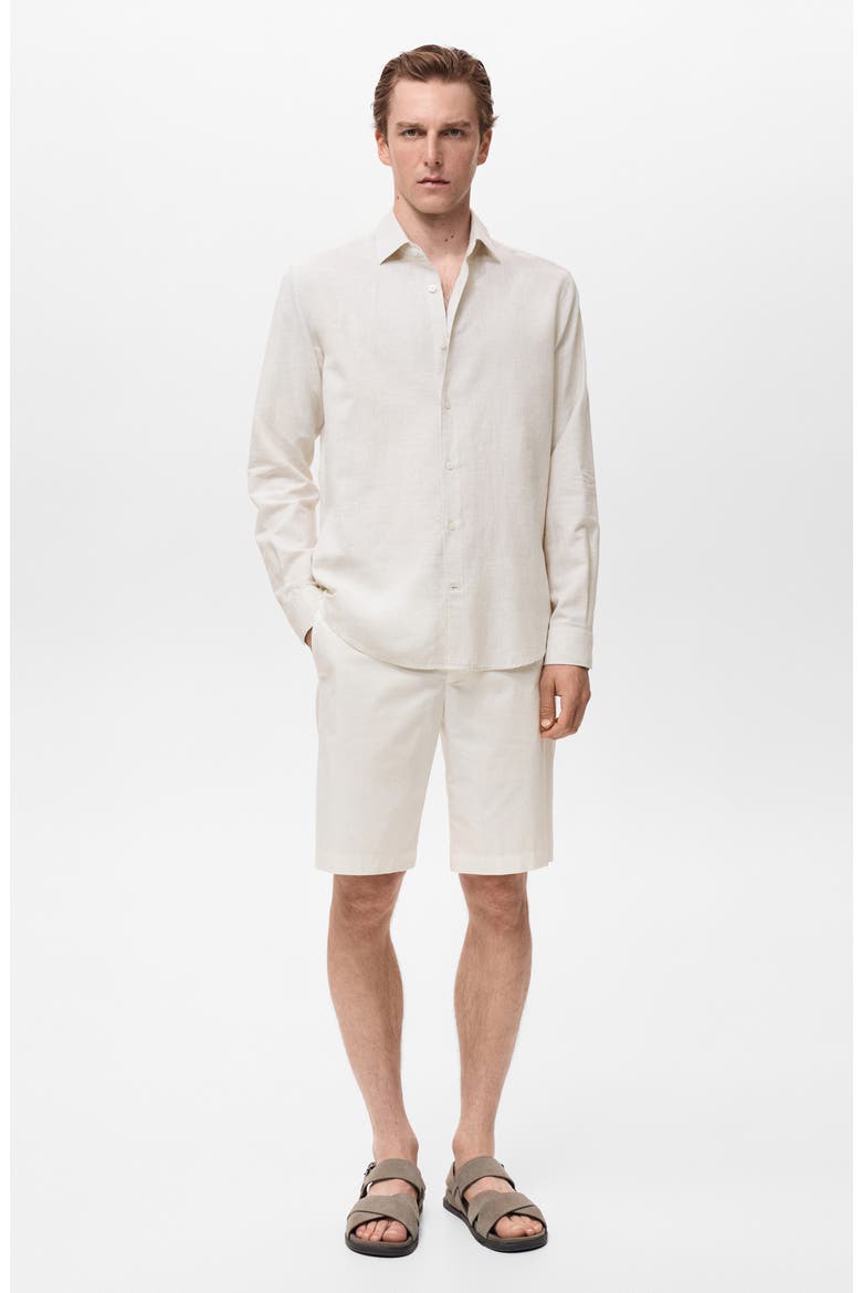 Regular Fit Cotton & Linen Button-Up Shirt, Alternate, color, OFF WHITE