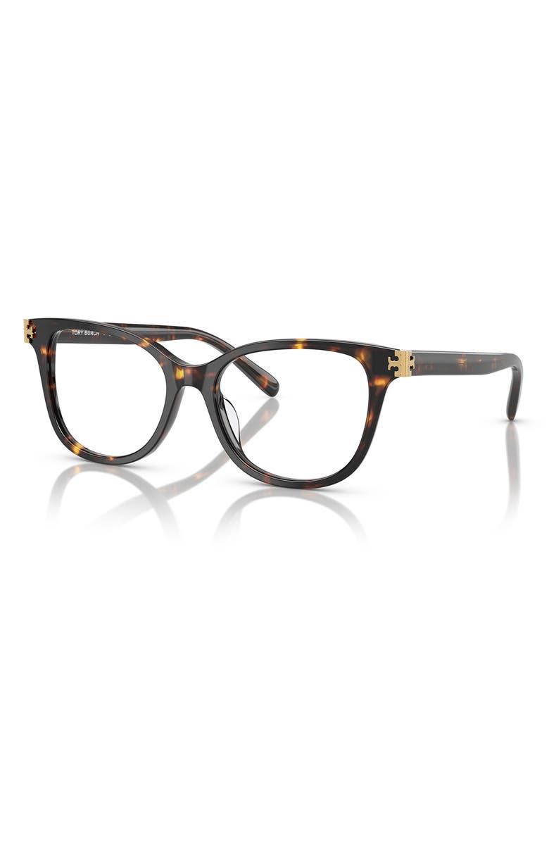 Tory Burch 53mm Square Optical Glasses, Alternate, color, Brown Tort