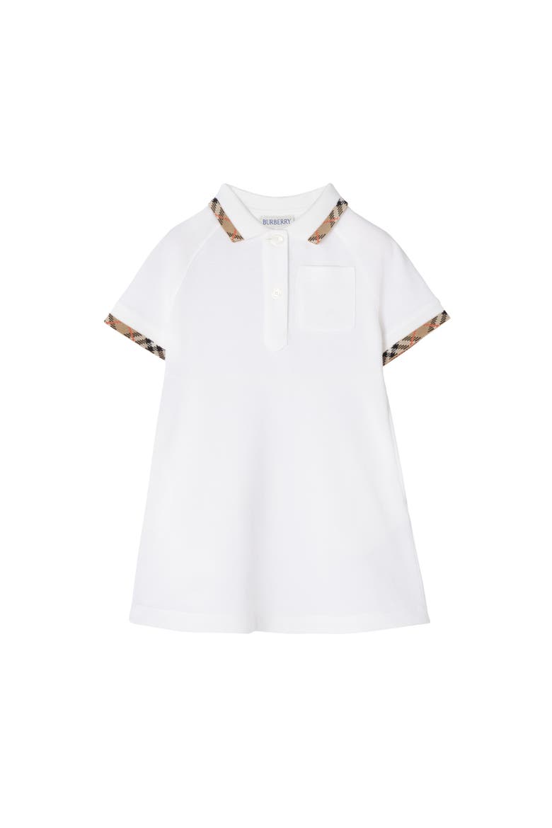 Girls' Check Trim Cotton Polo Shirt Dress, Main, color, White