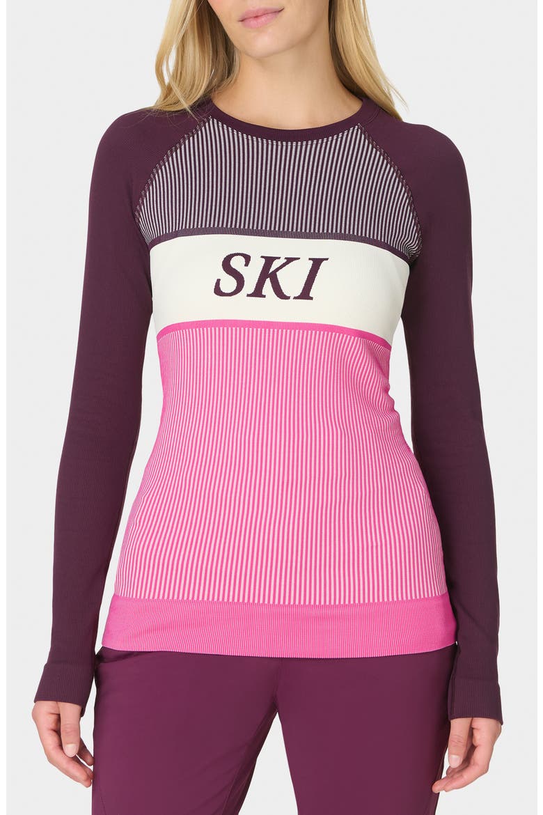 Rib Base Layer Long Sleeve Shirt, Main, color, PURPLE SKI STRIPE PRINT
