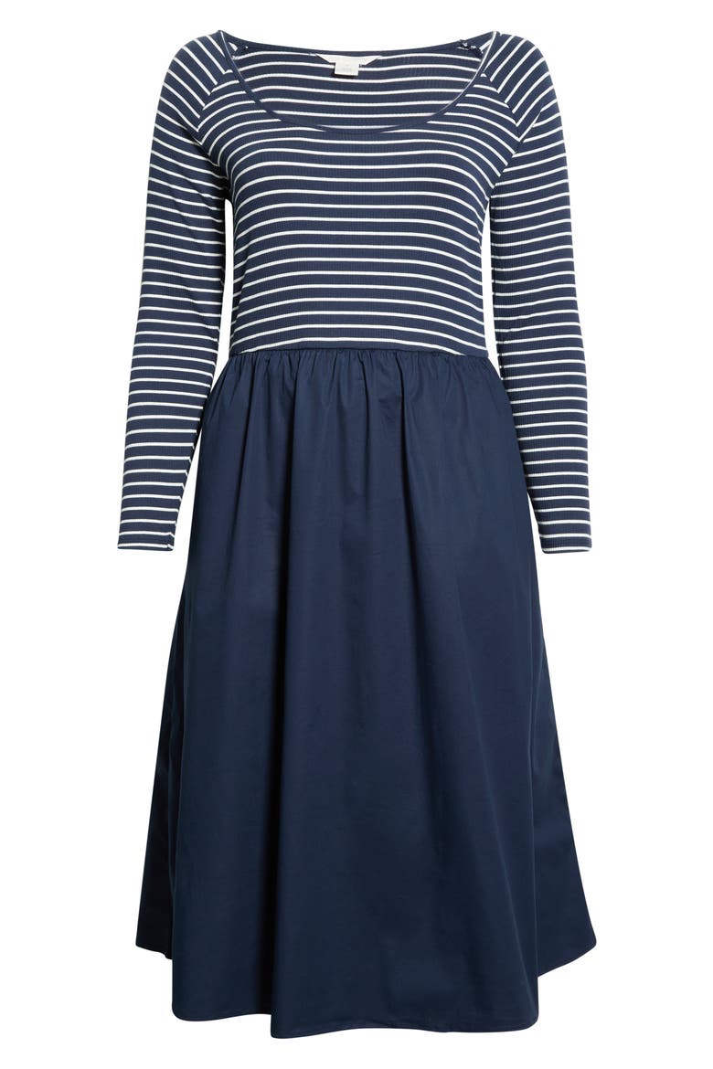 Mixed Media Midi Dress, Alternate, color, NAVY- IVORY ASHLEY STRIPE