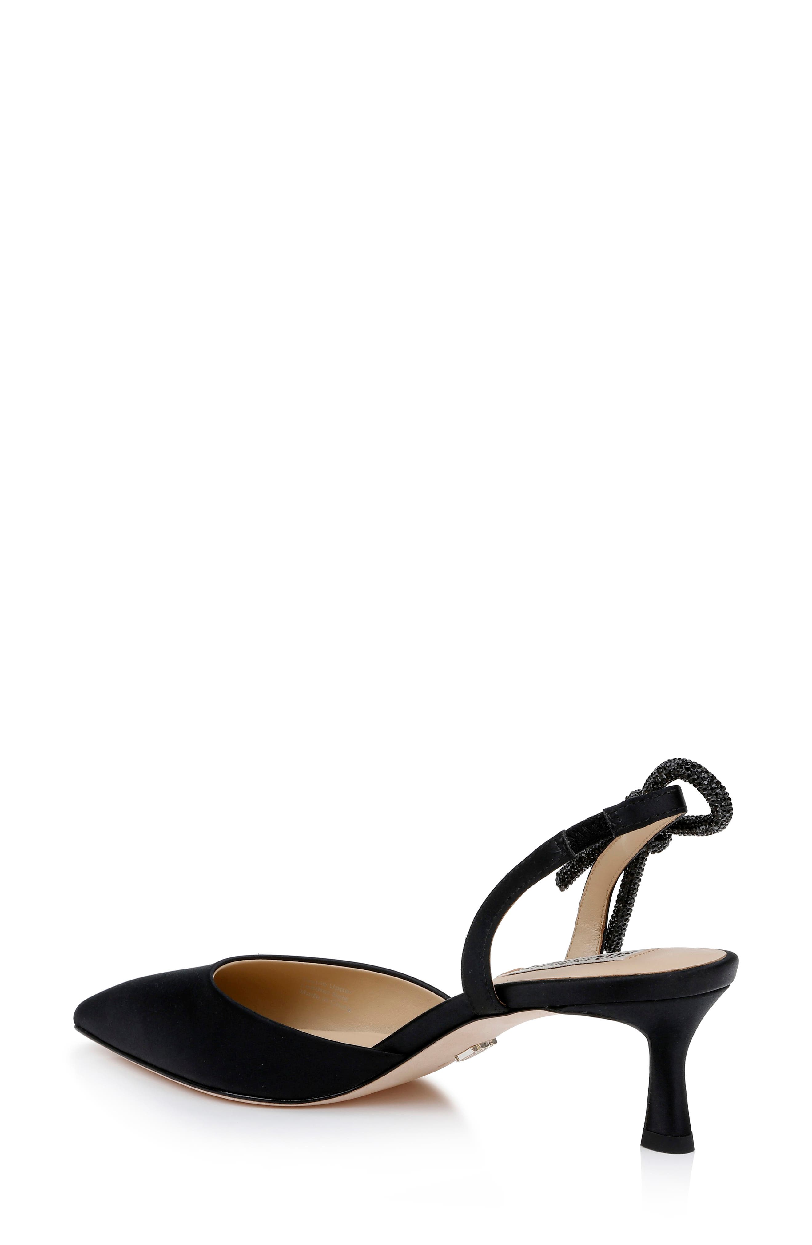 Badgley Mischka Bridal Gentry Slingback Pointed Toe Kitten Heel Pump, Alternate, color, Black Satin