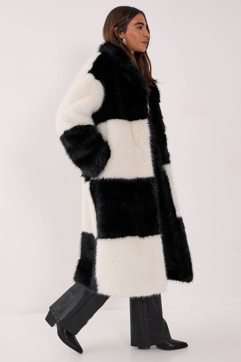 Mono Check Faux Fur Coat, Alternate, color, Mono