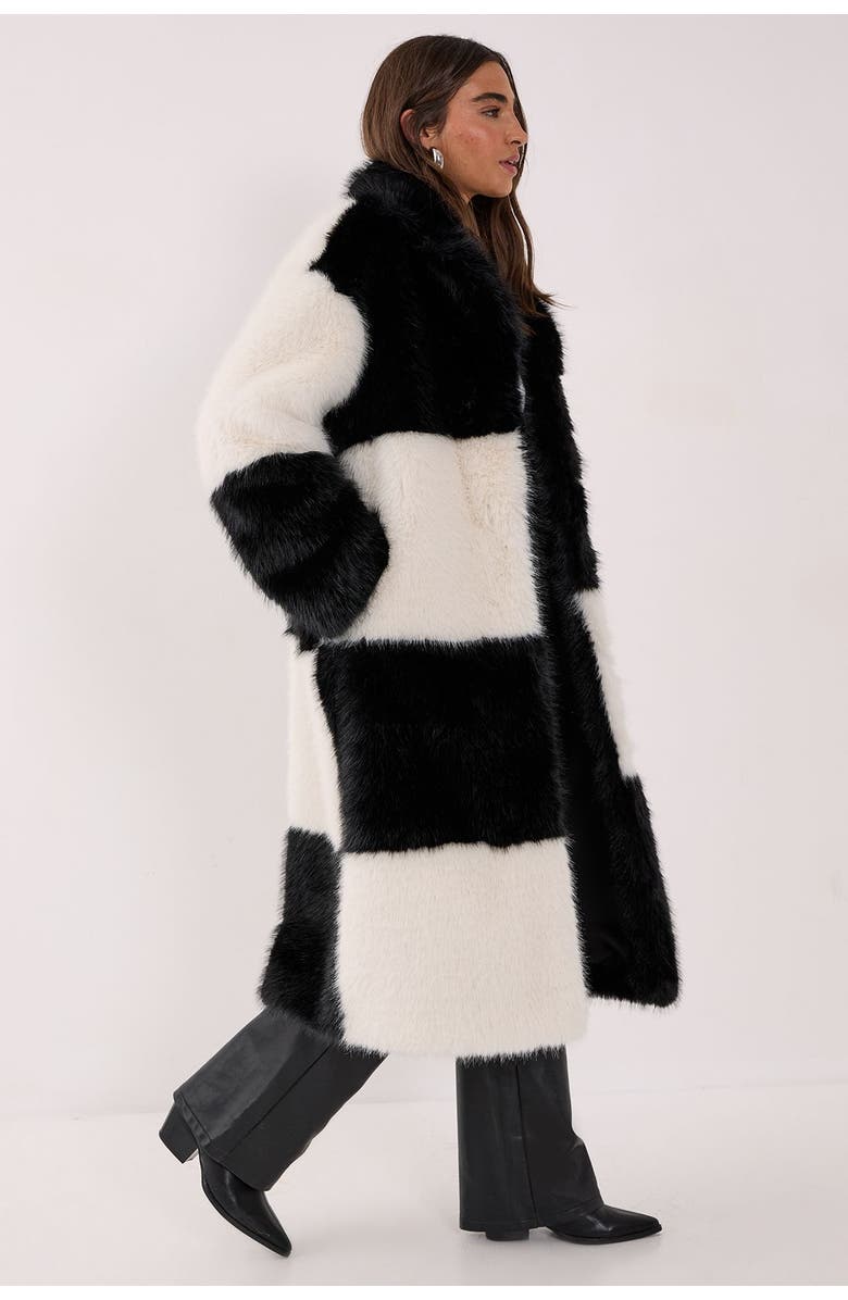 NASTY GAL Mono Check Faux Fur Coat, Alternate, color, Mono