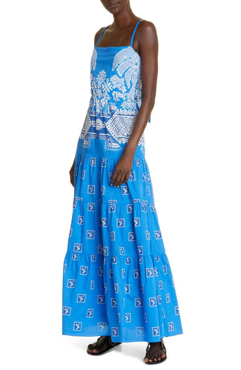 Johanna Ortiz Amancay Mixed Print Cotton Maxi Dress, Main, color, 