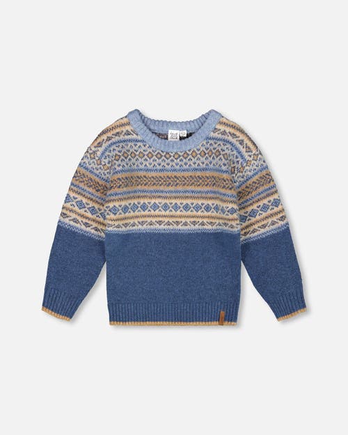 Deux Par Deux Norwegian Jacquard Knit Sweater In Blue