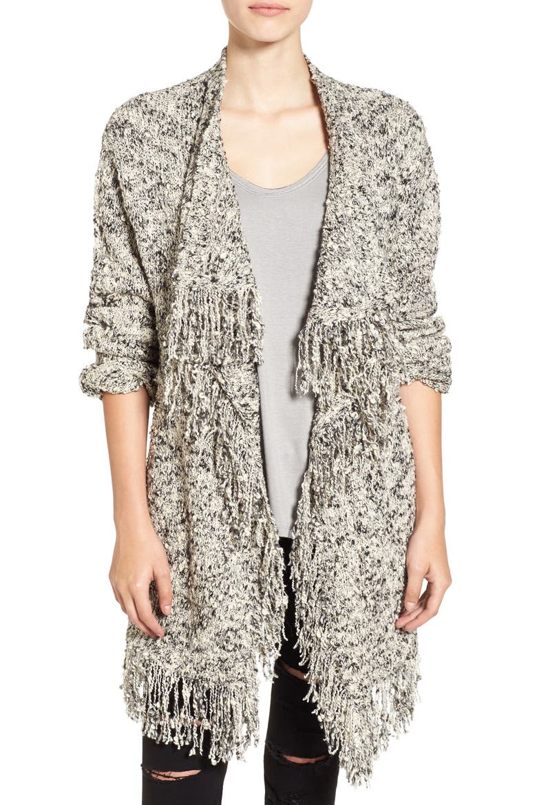 Fringe Knit Blanket Cardigan, Main, color, IVORY EGGNOG/BLACK