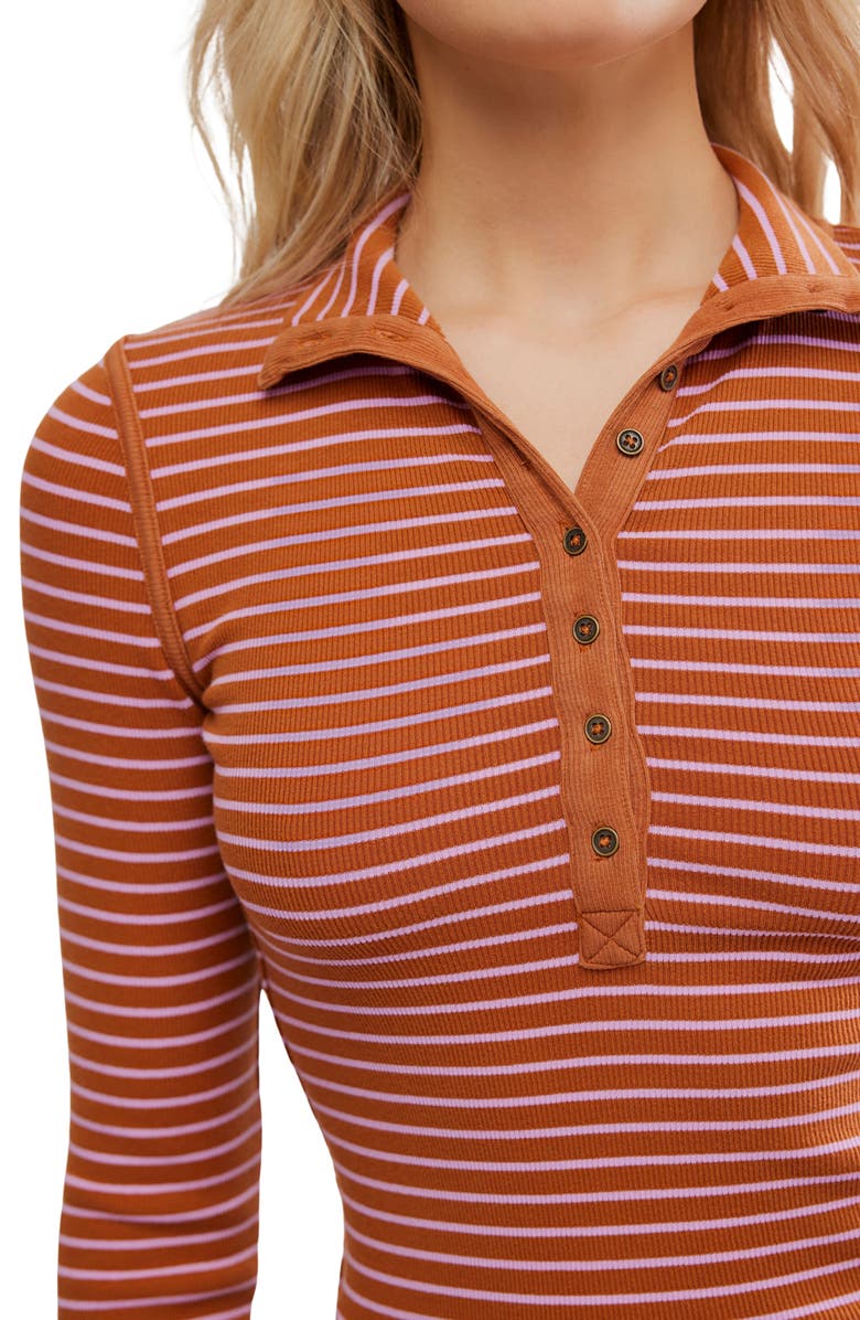Free People Lake Stripe Rib Henley, Alternate, color, Cinnamon Combo
