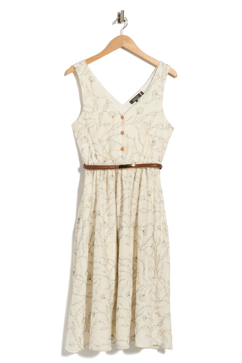 Floral Embroidered Sleeveless Belted Midi Dress, Alternate, color, VINE PARTY