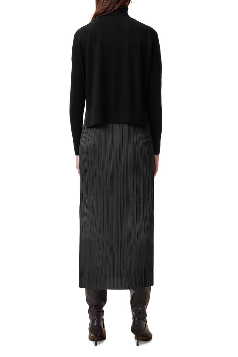 Vittoria Merino Wool High-Low Sweater & Micropleat Midi Dress Set, Alternate, color, BLACK