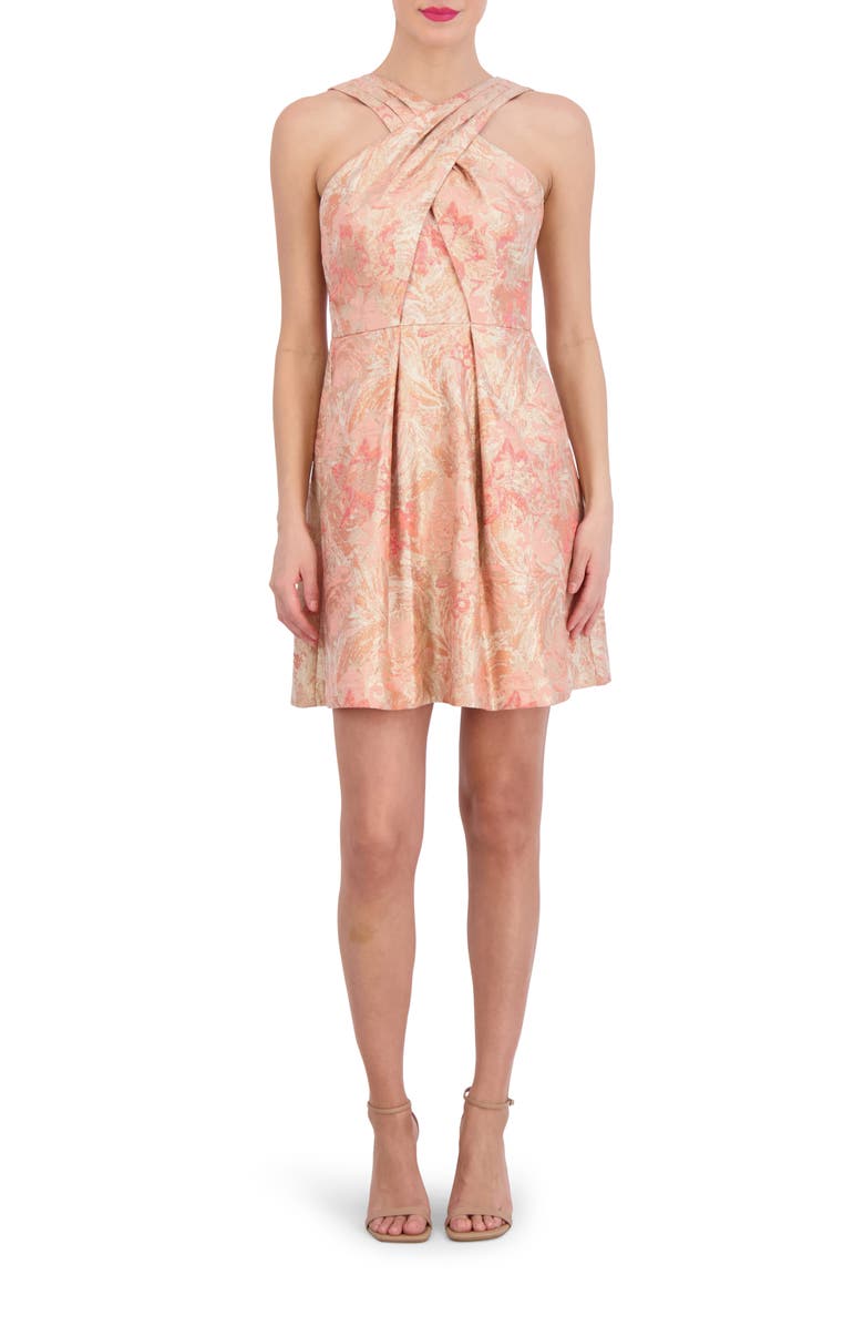 Vince Camuto Floral Jacquard Fit & Flare Minidress, Main, color, Coral