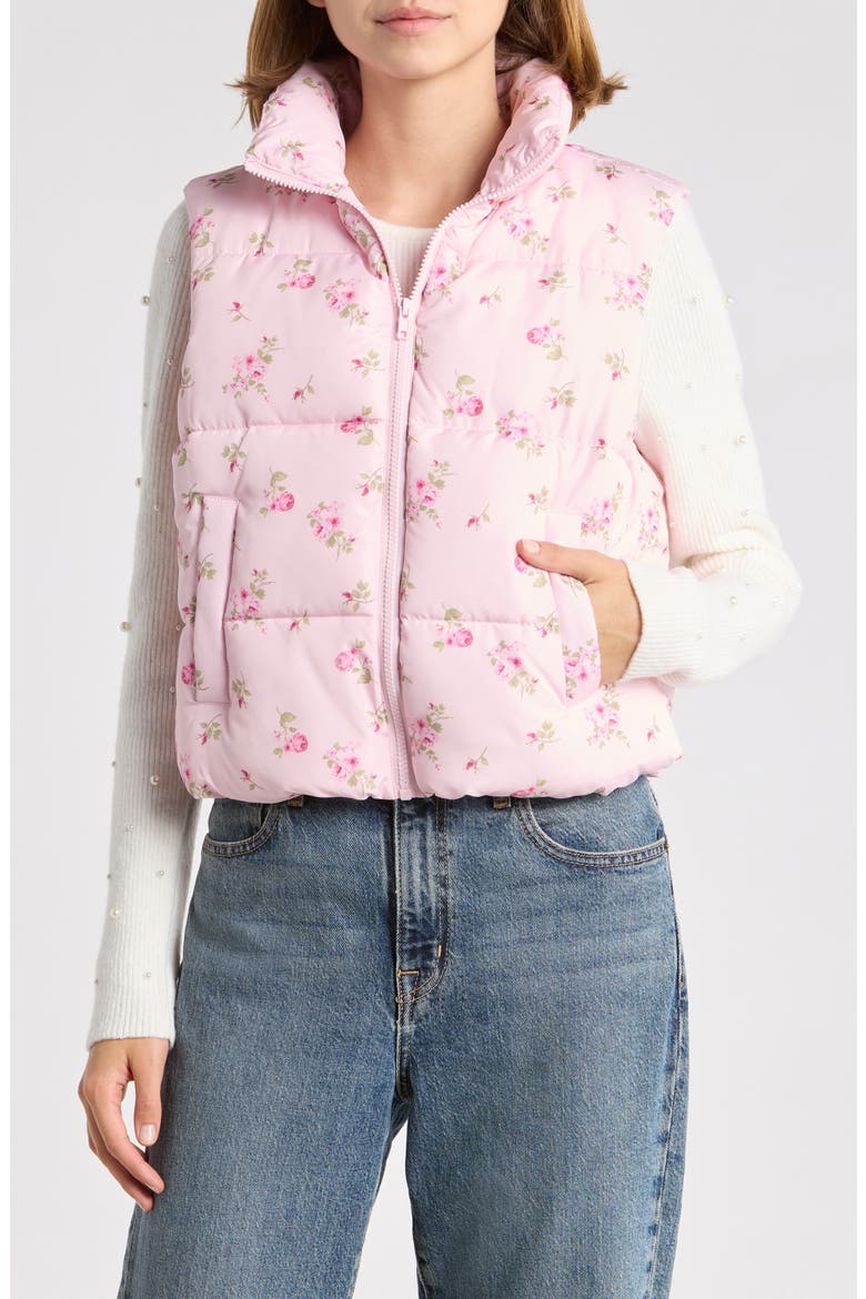 Striped Bungee Bottom Puffer Vest, Main, color, BALLET SLIPPER