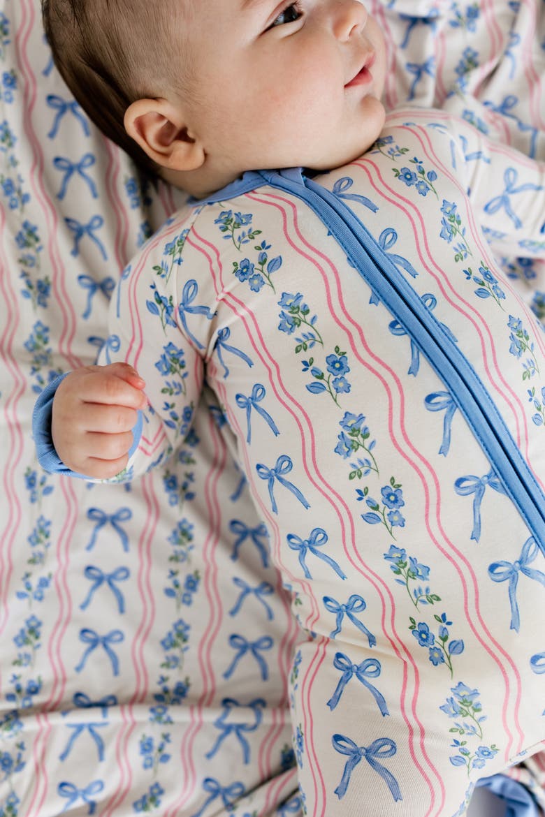 Amelia Bow Zipper Romper, Alternate, color, Blue Floral