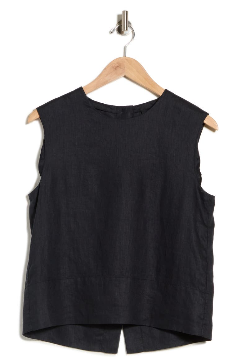 Button Back Sleeveless Shell, Alternate, color, BLACK