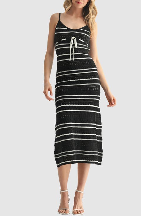 Stripe Mixed Stitch Midi Sweater Dress