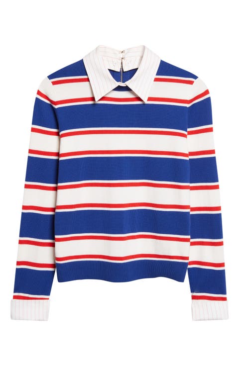 Porla Collared Stripe Cotton Blend Sweater