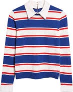 Alice + Olivia Porla Collared Stripe Cotton Blend Sweater