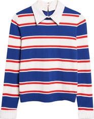 Alice + Olivia Porla Collared Stripe Cotton Blend Sweater
