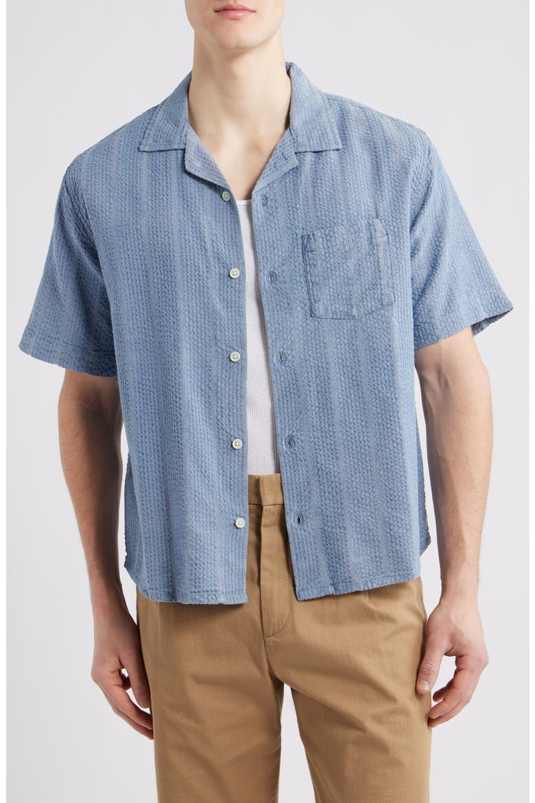 Stripe Seersucker Camp Shirt, Main, color, INDIGO