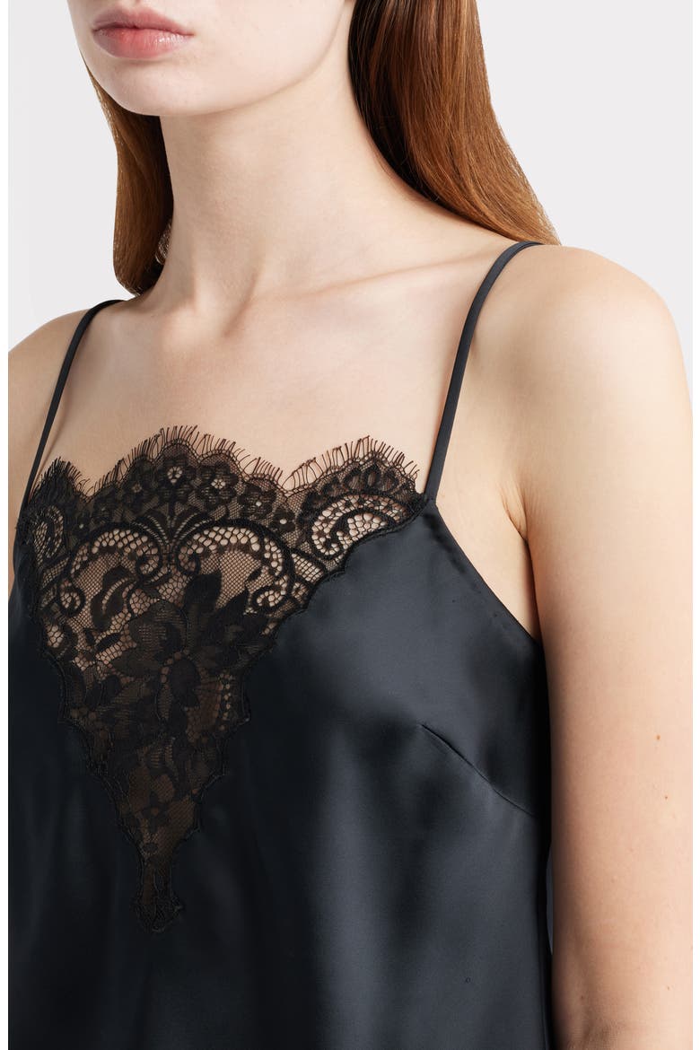 Constantina Lace Trim Satin Camisole, Alternate, color, BLACK