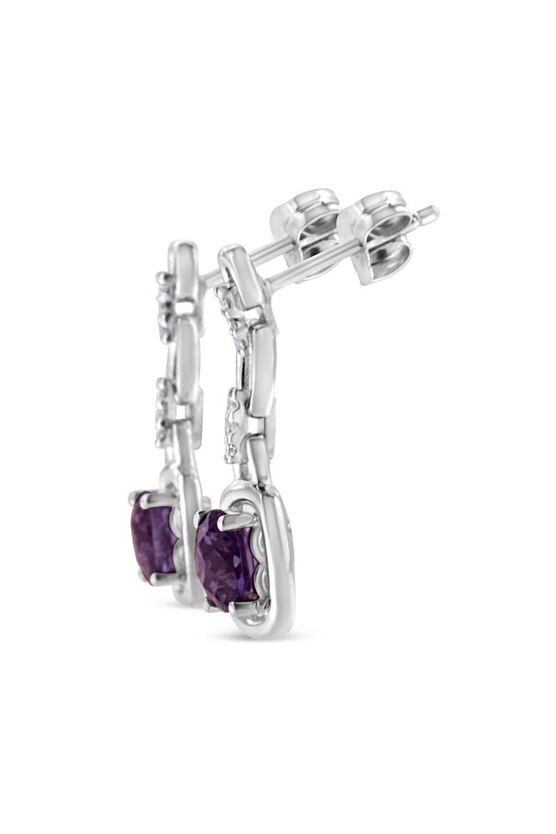 Silver Cushion Purple Amethyst and Diamond Accent Drop and Dangle Earrings, Alternate, color, White